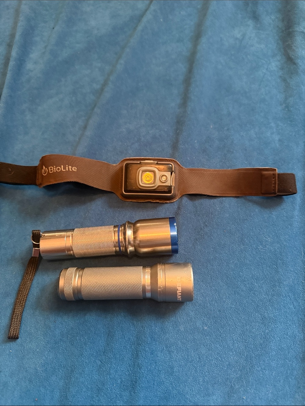 Brown Headlamp with Silver Flashlights - Portable Lighting Kit